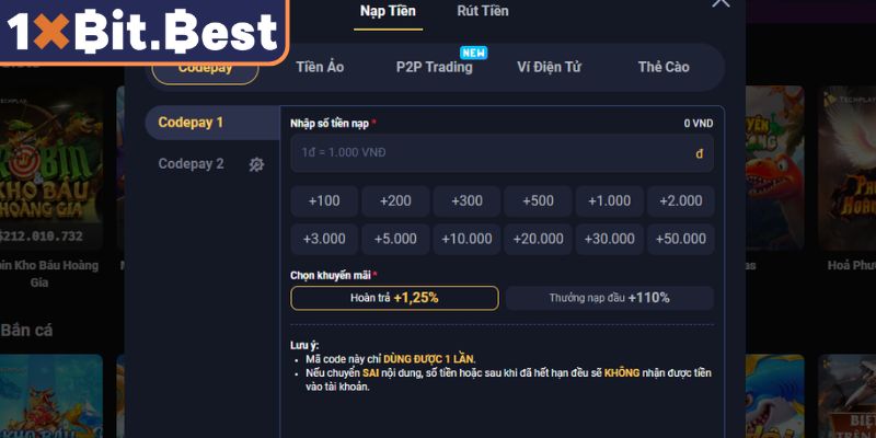 Hiểu rõ hơn về nạp tiền 1XBIT
